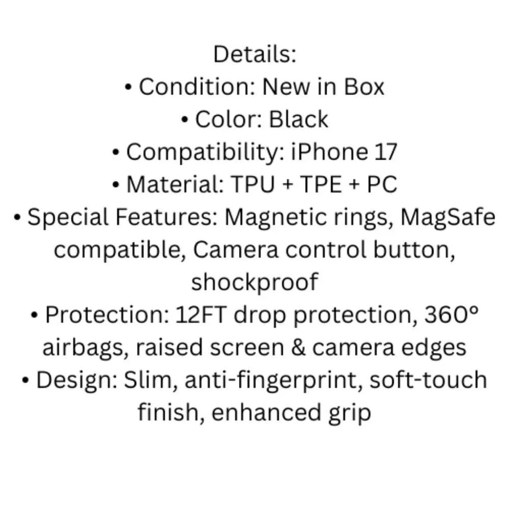 iPhone 17 Case –  Drop Protection, Translucent Matte  Black New in Box